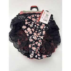 Joyspun Hipster Panties Size M Green Coral Black Floral Lace Romantic 3 Pack